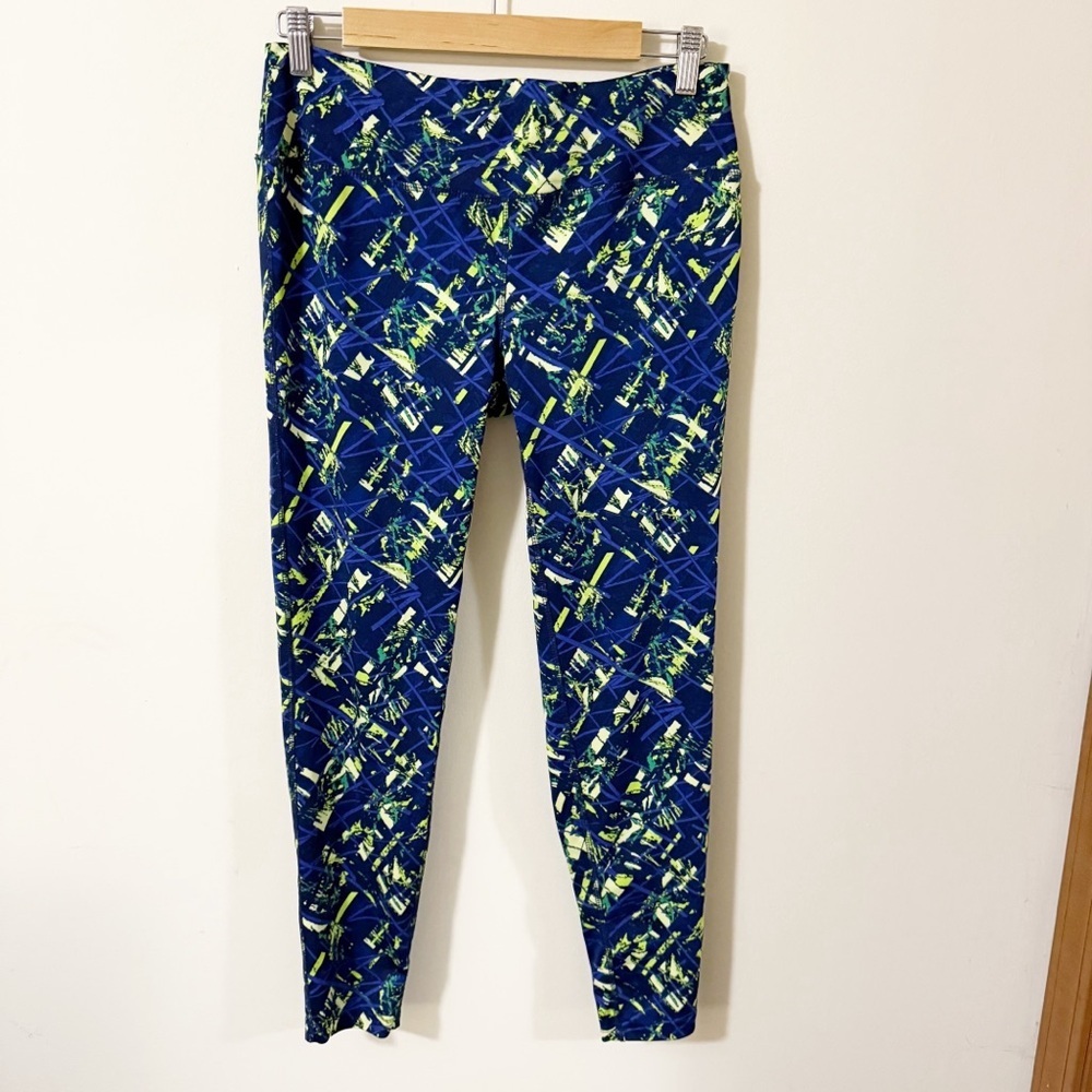 Ikonik Womens Navy Geometric Leggings Size Large Athletic Running Gym